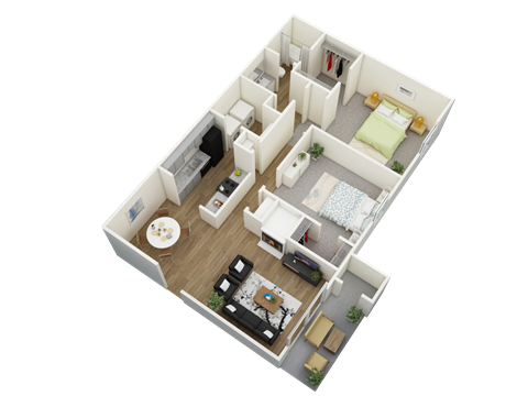 Floor plan for 2 beds, 1 bath, 1050 sqft